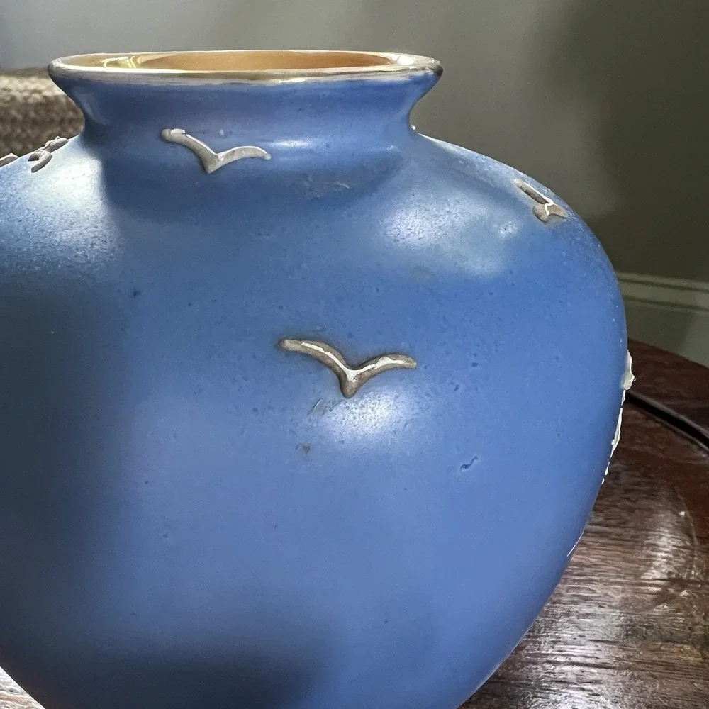 Moriyama Porcelain Vase Textured Bonsi Tree Blue Japanese Ceramic Porcelain VTG